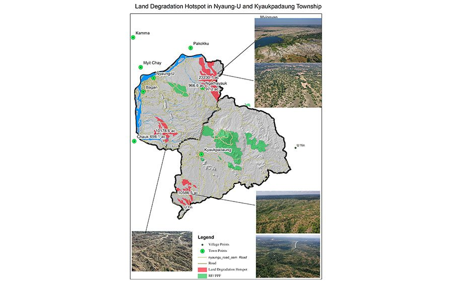 Land degradation hotspot in Nyaung U and Kyaukpadaung township